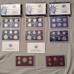 USA America 2003,year 2001, year 2000 , year 1987 and 1989 proof sets coins
