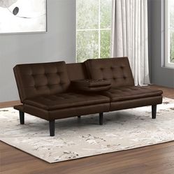 New Brown futon, Sofa Bed Faux Leather 