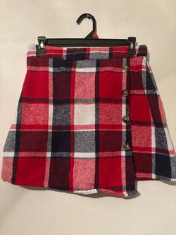 Red Plaid Wrap Mini Skirt