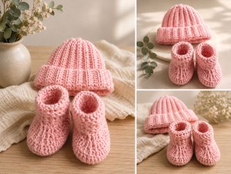 Baby booties and beanie gift set