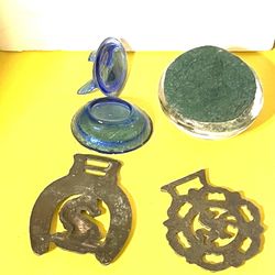 Lot Of Vintage Items Native, Glass Horse Brasses
