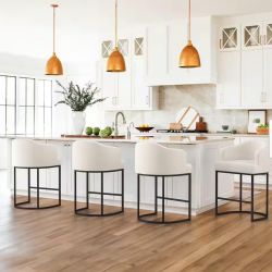 Crystal Beige 26 in.Counter Height Fabric Upholstered Bar Stool Kitchen Island Stool With Black Metal Fram