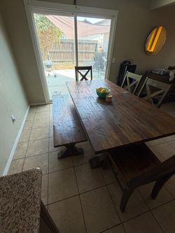 Rustic Solid Wood Extendableg Dining Table Set – 4 Chairs + Bench