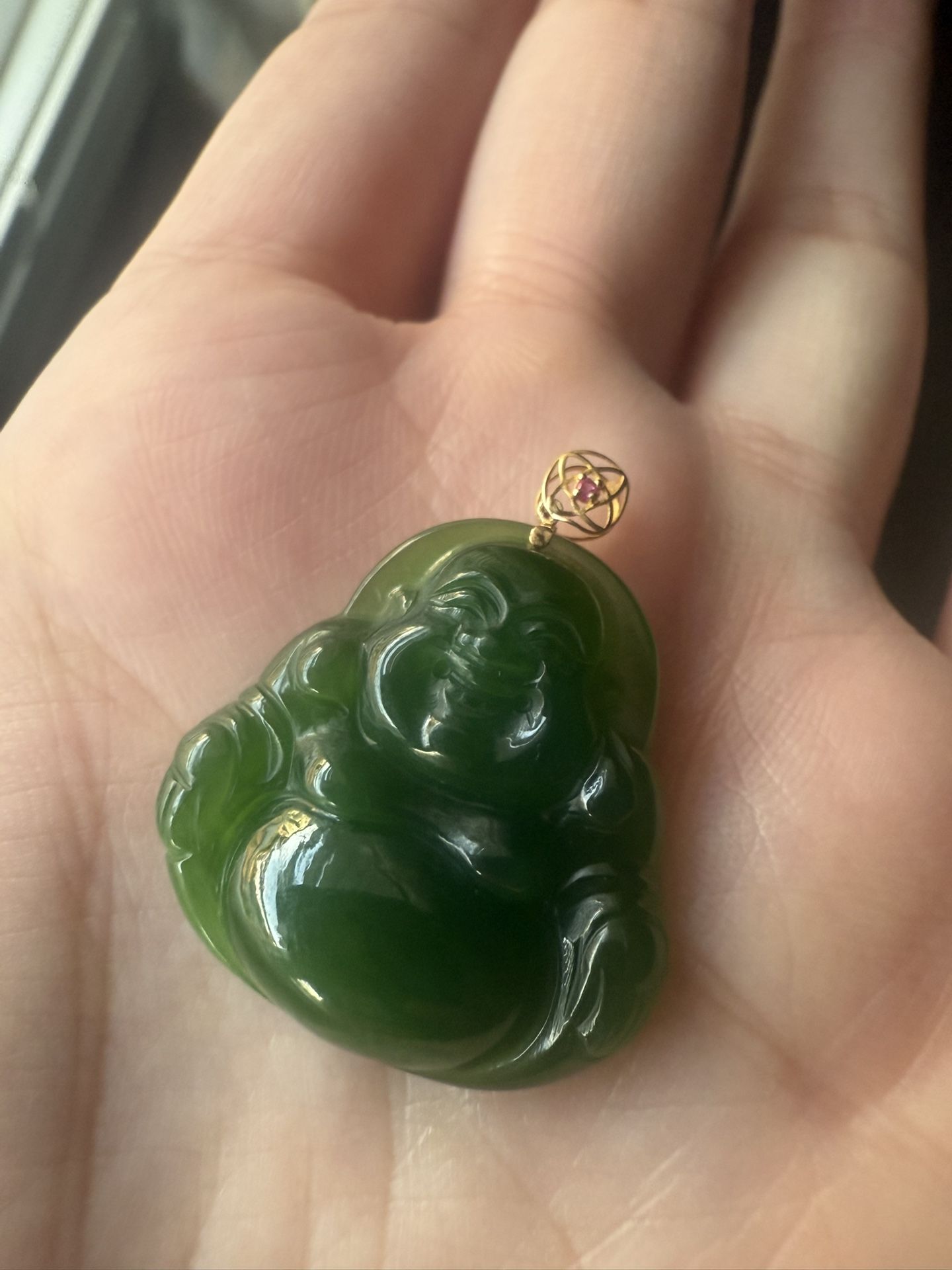 Brand New Buddha Jade Pendant 18k Gold 