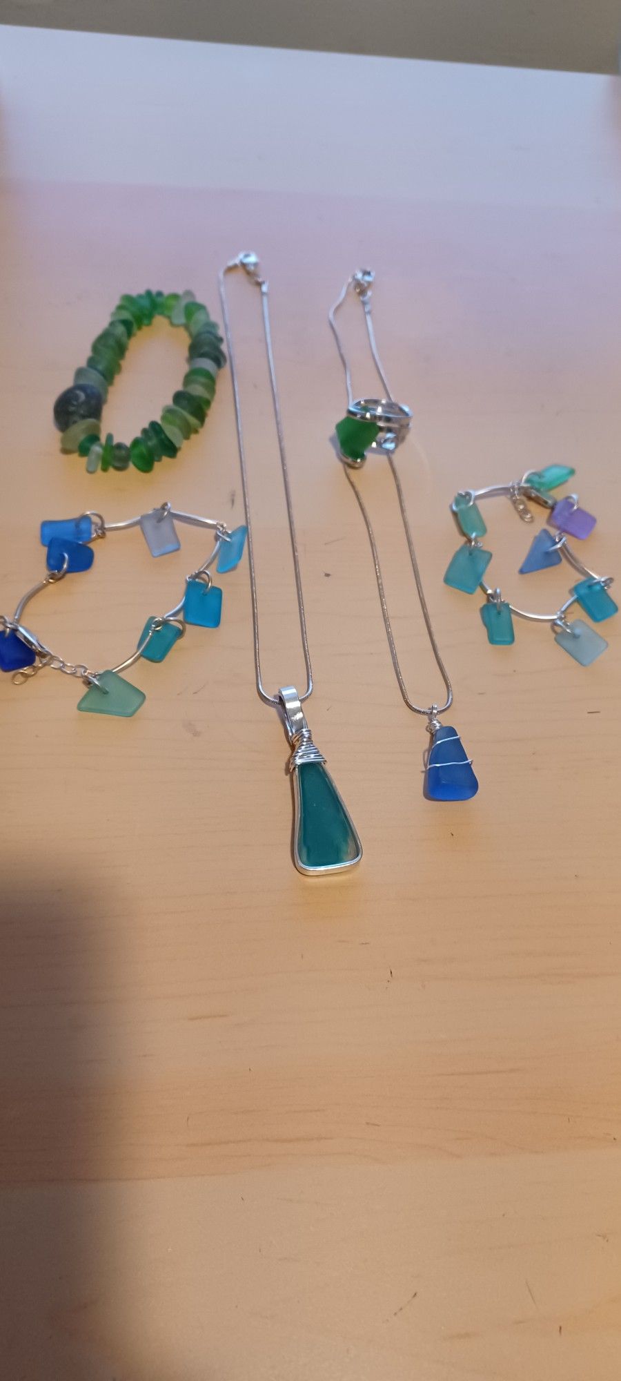 Vintage Sterling Silver Seaglass Lot Of 6 Pieces