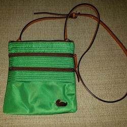Dooney & Bourke 3 compartments Green Nylon Brown Leather Trims N/S Crossbody Bag