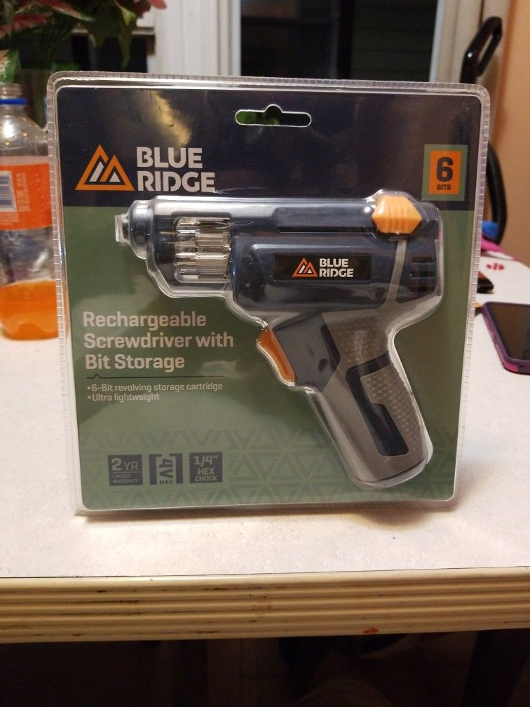 Blue Ridge Rechargeable Screwdriver w/6-bit Storage Cartridge.Model#BR2003U