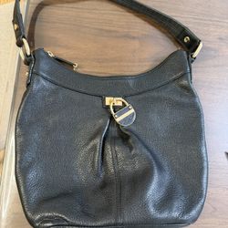 Black Calvin Klein Leather Purse- Like New Gold "Lock" Logo Fob Shoulder Bag