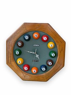 Vintage Genda Pool Ball Billiards Wall Clock 🎱 Wood Octagon