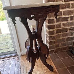 Antique Eastlake Victorian Walnut Marble Top Table C1870s