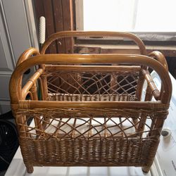 Hand Made Wood And Wicker Woven Basket/organizer 