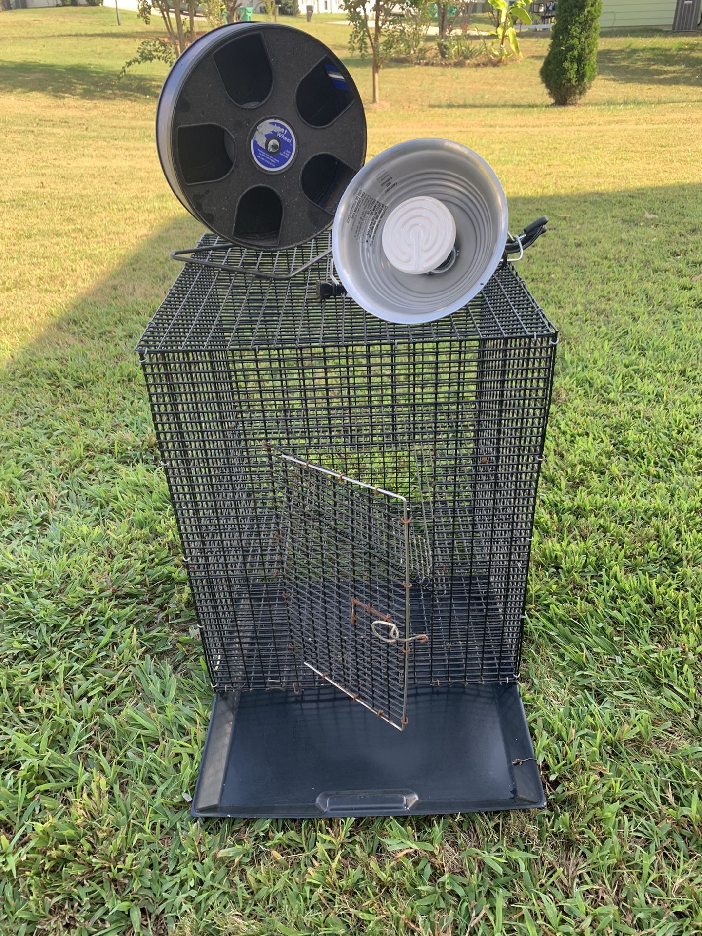 Sugar Glider or Small Pet Cage with Sugar Glider Heat Lamp and Wheel