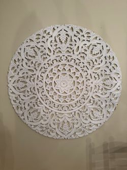 Whitewashed Carved Wood Medallion Wall Art - 47 in Round