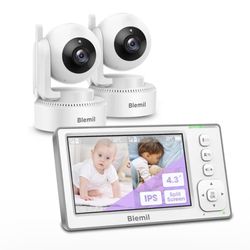 Blemil Baby Monitor with 2 Cameras and Audio, 4.3'' IPS Split-Screen Monitor with 29-Hour Battery, 1000ft Range Pan-Tilt-Zoom Video Baby Monitor No Wi