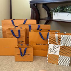 Authentic Louis Vuitton Paper Gift Shopping Bag Tote Orange Different Sizes