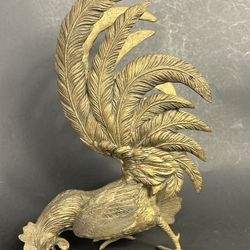 Brass Fighting Rooster Chicken Sculpture