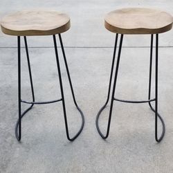 Set Of 2 Wooden Stools Backless Saddle Modern