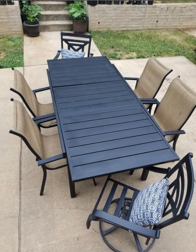 Sophia & William Black Expandable Metal Patio Dining Table For 6-8 People (6 Chairs Included)