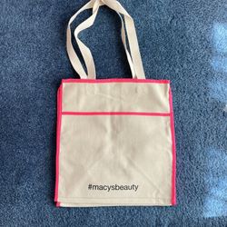 Macy’s Beauty Pink Beige Medium Canvas Pockets Tote Bag