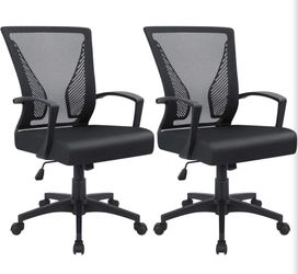 Set of 2 Office Chair Ergonomic Computer Desk Mesh Chair Mid Back Swivel Lumbar
