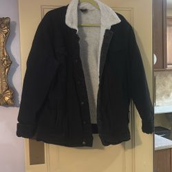 Nice Plaque Denim Shearling Coat