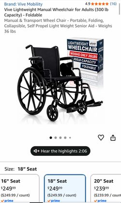 Brand new : Lightweight Manual Wheelchair for Adults (300 lb Capacity) - Foldable