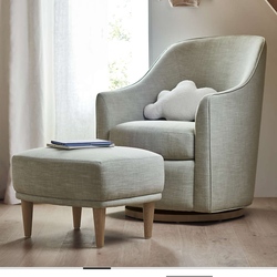 CRATE & BARREL LYRIC SWIVEL GLIDER CHAIR AND OTTOMAN SAGE