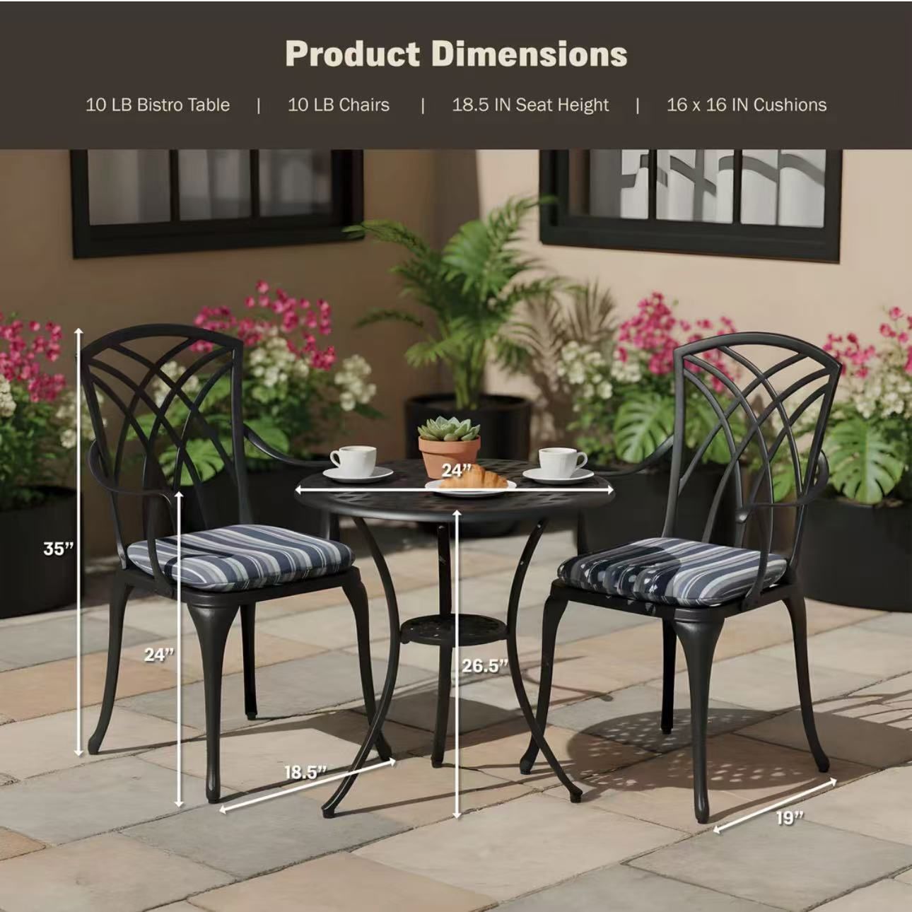 EKTA 3-PIECE OUTDOOR BISTRO SET FOR PATIO, MULTIPLE COLORS ZB