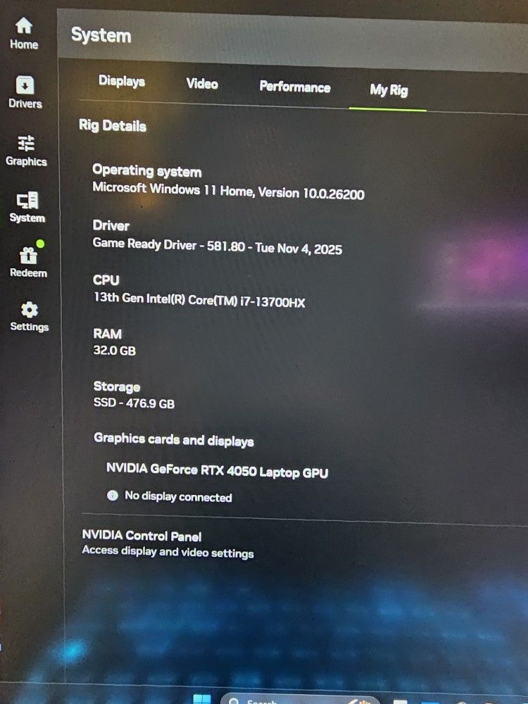 Gaming Laptop 32gb Ddr5 Rtx 4050 13th Gen I7-13700hx 1 Tb Ssd And Can Add One More For Sale.