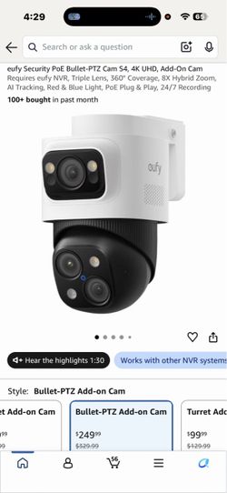 Eufy brand Security camera -bullet cam s4