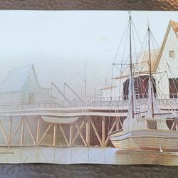 1975 lithograph art piece by Milton Lenoir titled "Safe Harbor". 
Artist and Title: Milton Lenoir, "Safe Harbor".
Year of Production: 1975.
Medium: Of