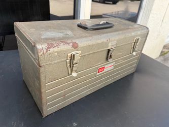Vintage Sears Craftsman Metal Tool Box Gray Portable Chest w/ Red Tote Tray 20x9x9.5in