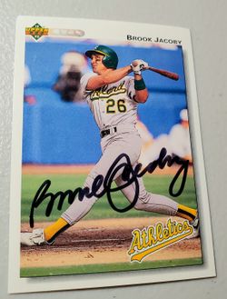 Autographed, 1992 Upper Deck,Oakland Athletics Baseball Card #528, Brook Jacoby