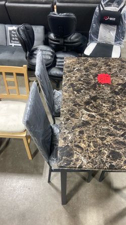 5-Piece Marble-Top Dining Table Set