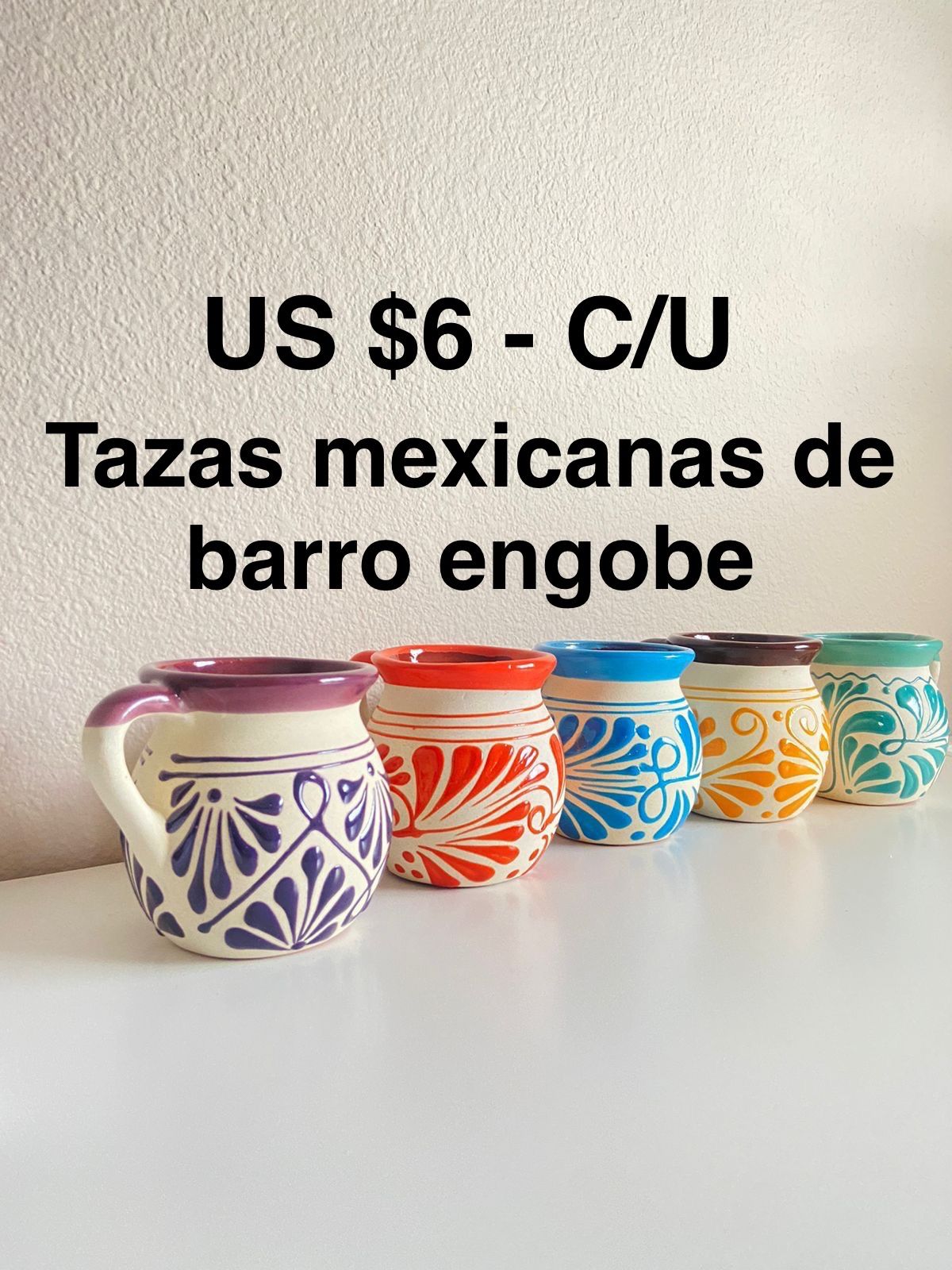 Tazas De Barro Engobe Mexicanas De Diferentes Colores