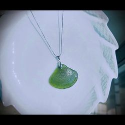 NEW PRICE !!! Fan Shaped Sea Glass Sterling Silver Necklace 