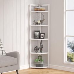 5 Tier Corner Bookshelf Plant Stand White