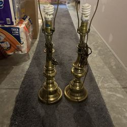 Brass Lamp Set Solid Heavy Bedroom Or Living Room