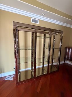 Large Vintage Mirrored Display Cabinet / Étagère with Glass Shelves