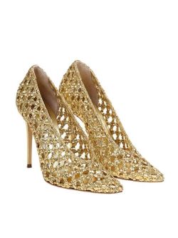 casadei Gold Metallic Woven Stiletto Pumps