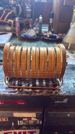 Vintage Asian cup holders with carrier 6 butterfly coasters