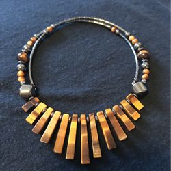 Various Shades Of browns With chrome Silver  Necklace CHOKER