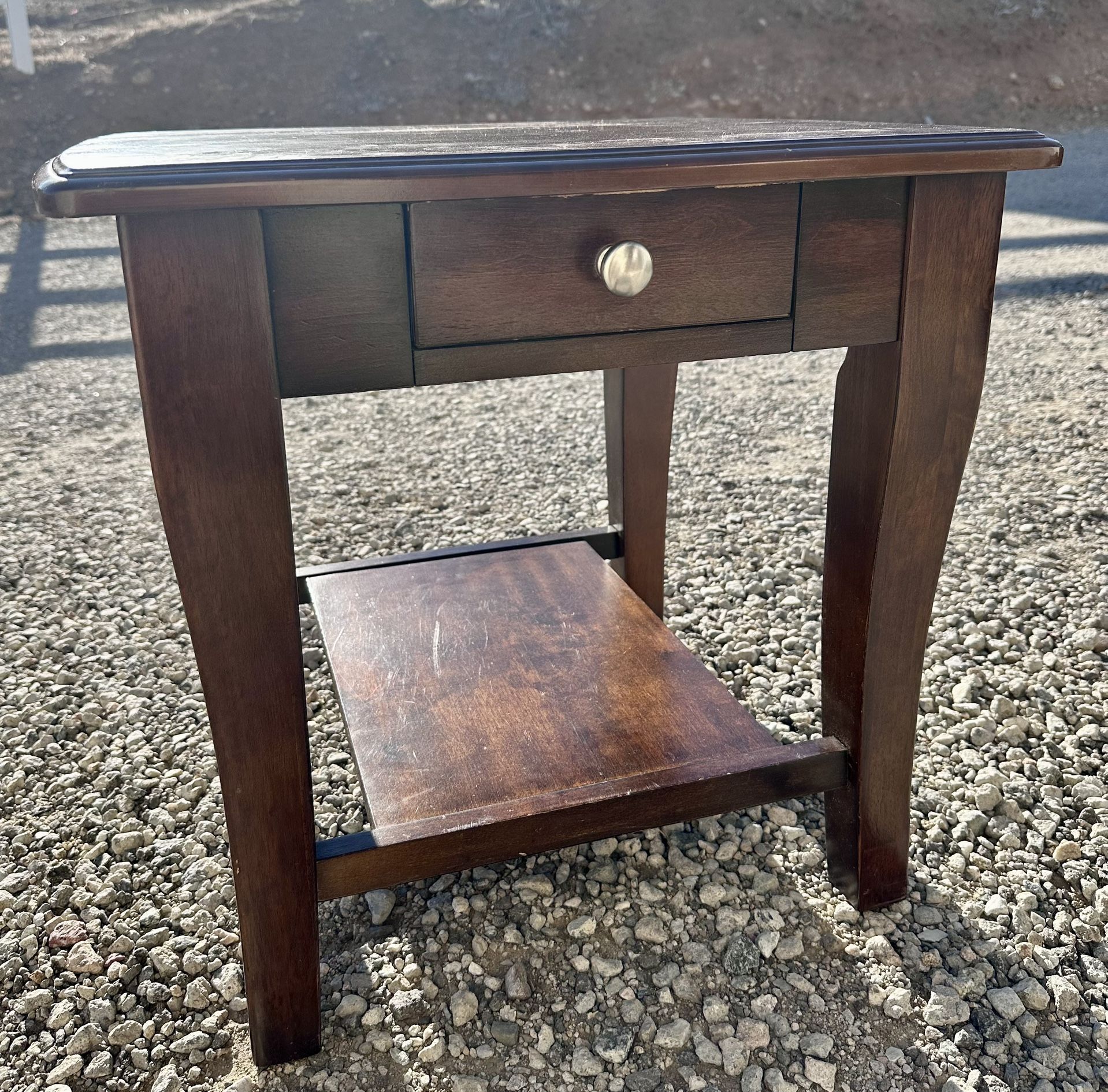Sturdy Wood Side Table w/ Drawer & Shelf - Great Deal!