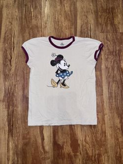 Minnie Mouse T-Shirt Girls Size Large 10/12 Cream Red Disney parks Disney