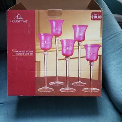 5 pink candle holders