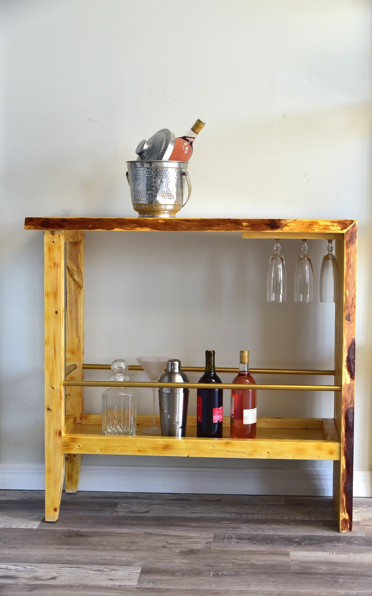 Handcrafted Wooden Bar Cart – Natural Burn Finish