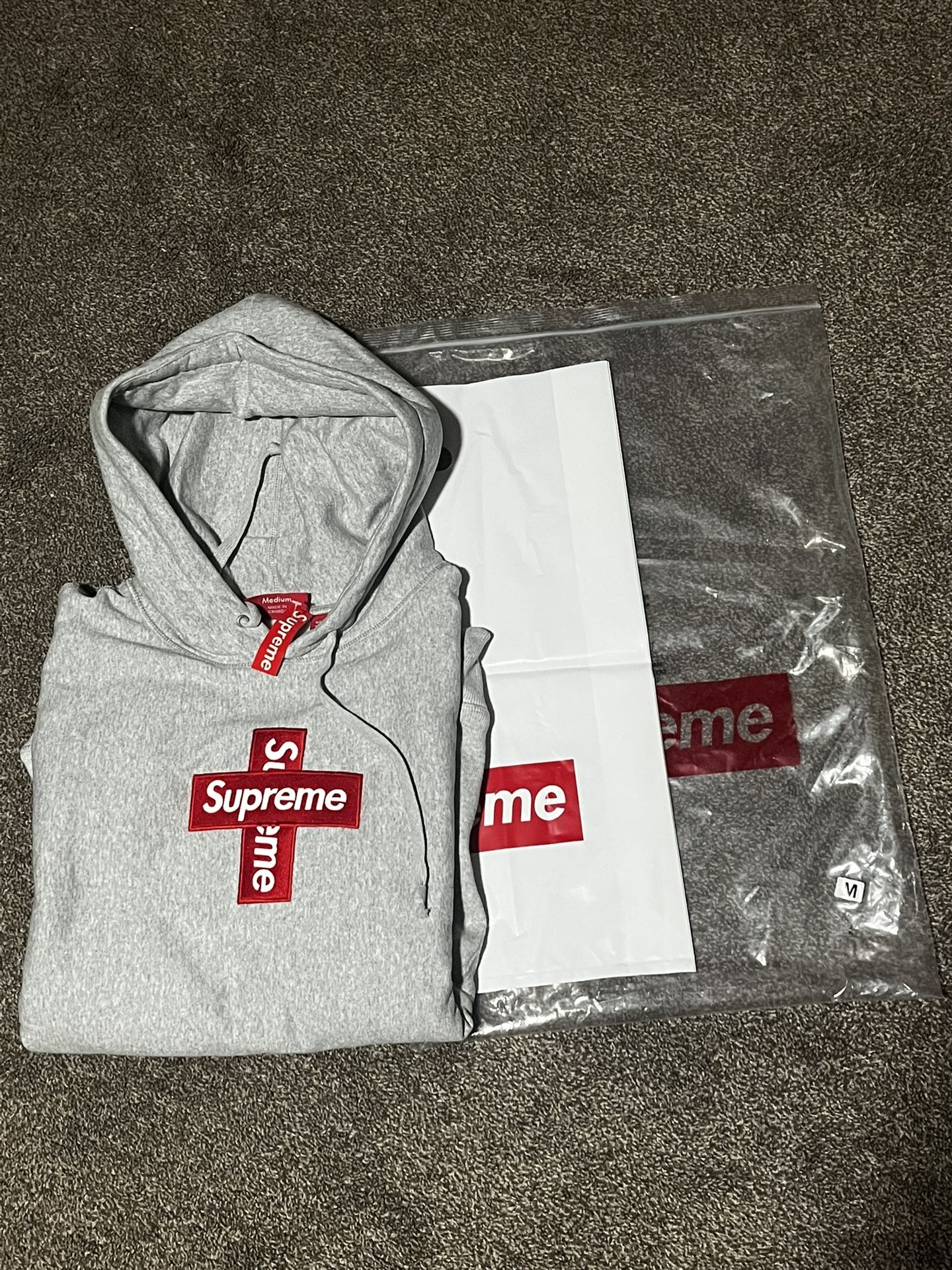 Grey Supreme Cross Logo Supreme Cross Box Logo Hooded Sweatshirt