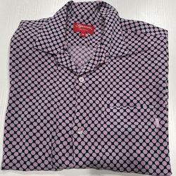 Supreme Dark Purple / Lavender Compact Polka Dot Rayon Casual Button Down Shirt