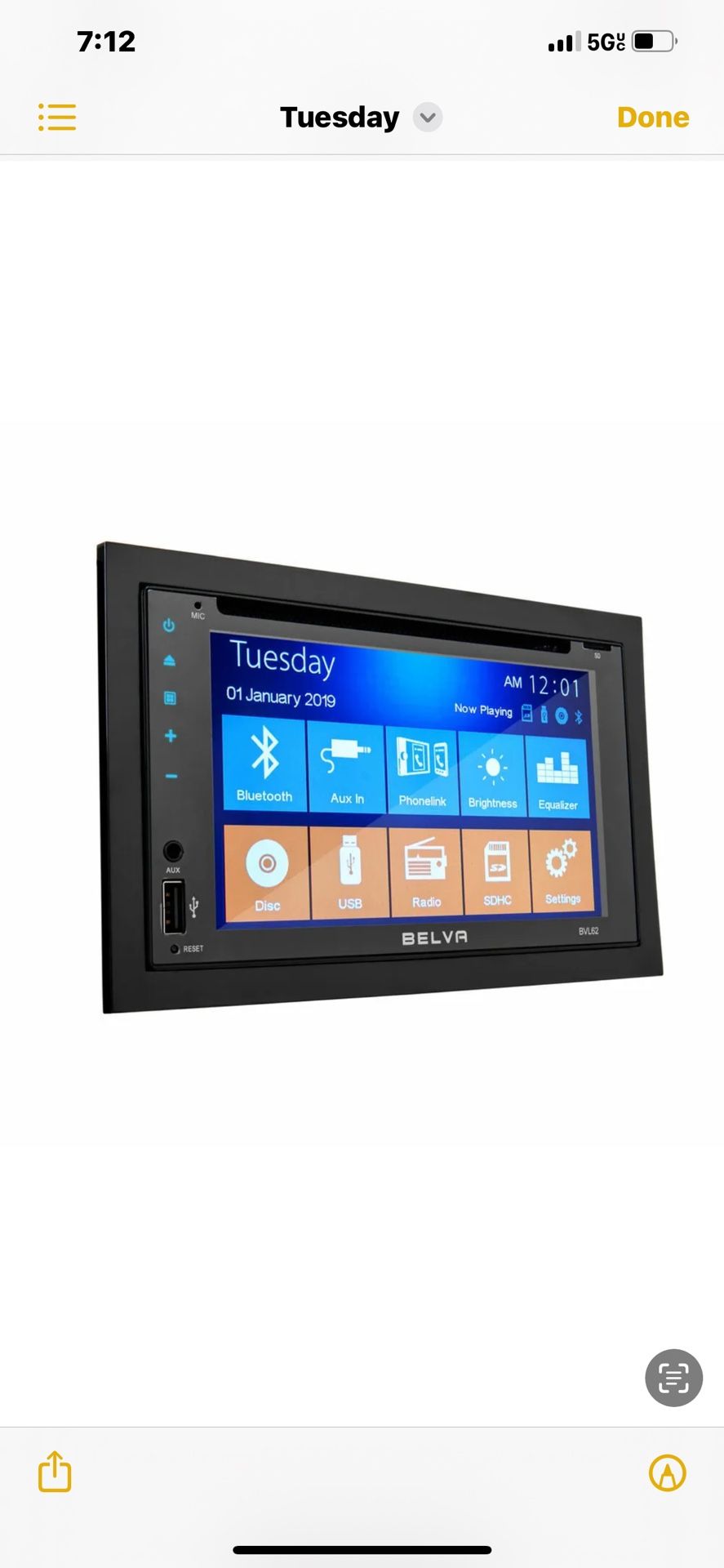Belva BVL62 Double DIN Bluetooth CD/DVD Bluetooth 6.2" LCD Car Stereo Receiver