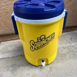 Sqwincher 5 gallons cooler heavy duty asking $45 and blue one $45 each thanks and 3 water bottles at $5 each